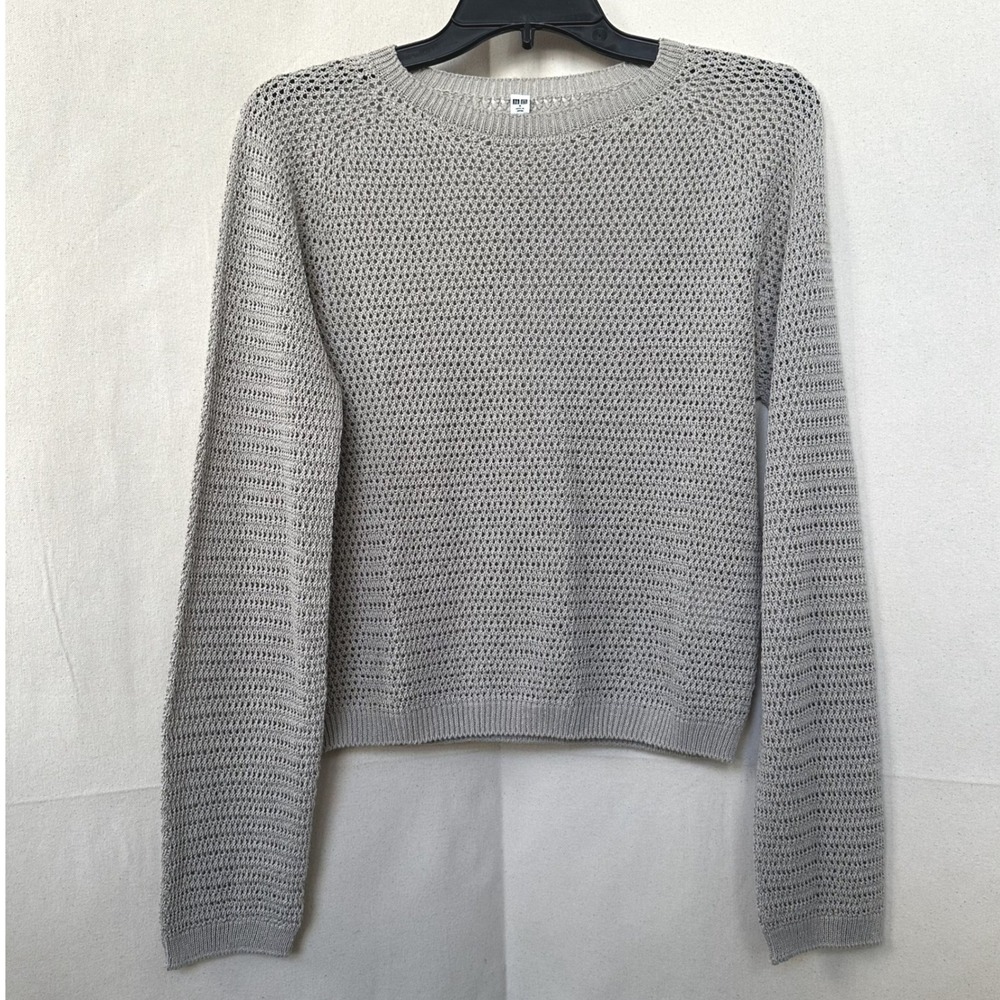 Uniqlo WomenGranola Taupe Beige 3D Open Knit Mesh Sweater Made in Japan Sz. S